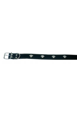 Z Lærhalsbånd sort med bendekor 13mm x 30cm